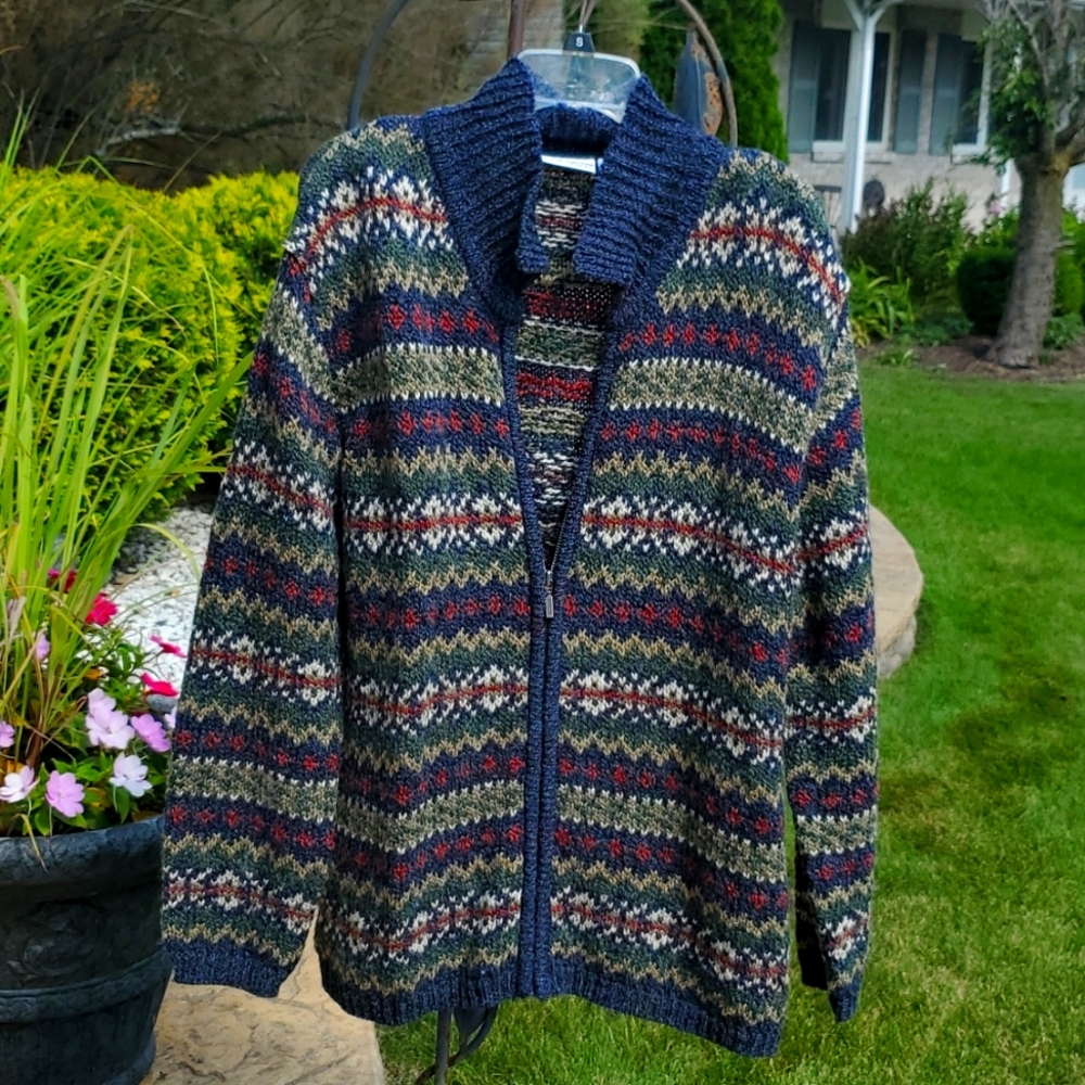 Knit sweater, grandma sweater, 90s sweater, croft and barrow zip up